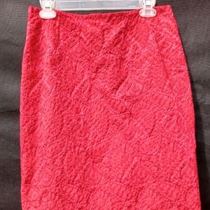 Red Paisley Jacquard Textured Pencil Skirt